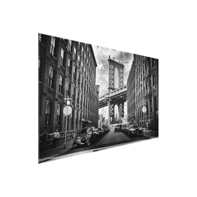 Quadri in vetro in bianco e nero Ponte di Manhattan in America