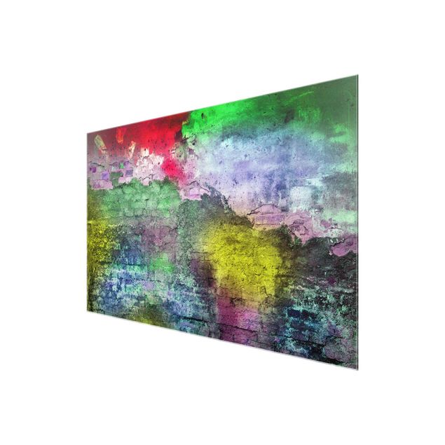 Glas Magnetboard Muro di mattoni vecchi spruzzato a colori