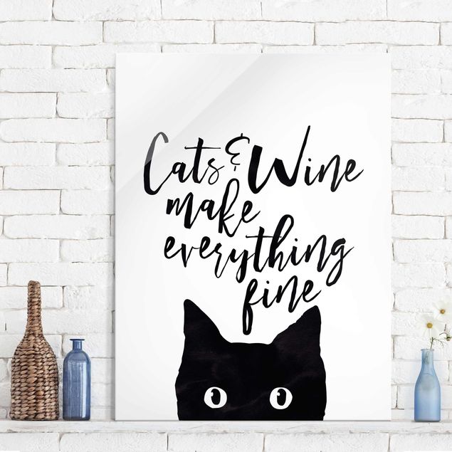 Quadri gatto Gatti e vino fanno bene a tutto