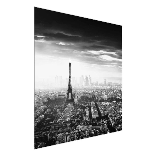 Quadri in vetro in bianco e nero La Torre Eiffel dall'alto in bianco e nero