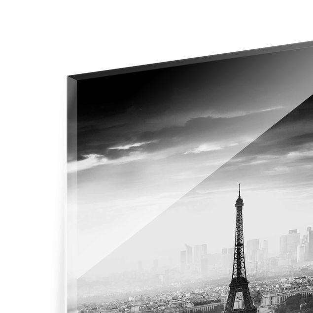 Glas Magnettafel La Torre Eiffel dall'alto in bianco e nero
