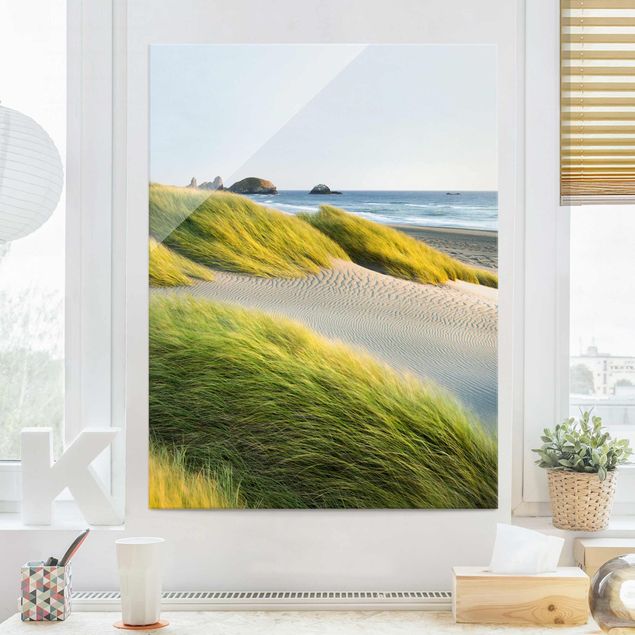 Quadri in vetro con dune Dune ed erbe sul mare