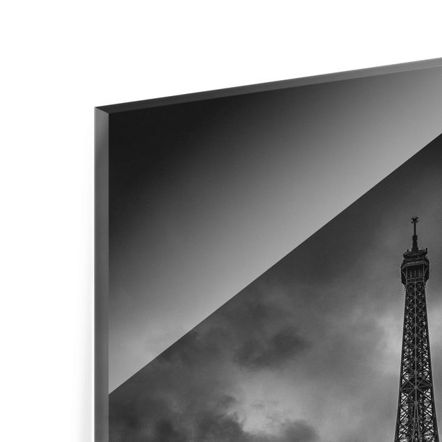 Magnettafel Glas Torre Eiffel davanti alle nuvole in bianco e nero