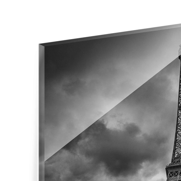 Glas Magnettafel Torre Eiffel davanti alle nuvole in bianco e nero