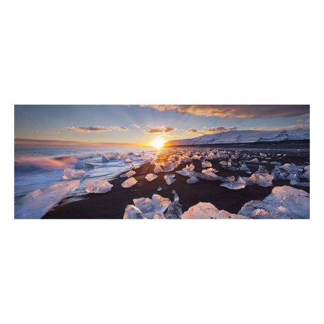 Quadro paesaggio Pezzi di ghiaccio sulla spiaggia in Islanda