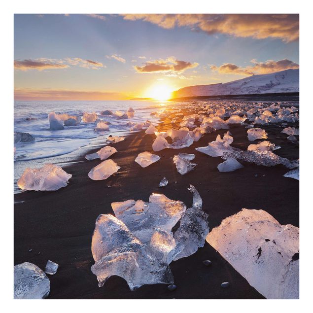 Quadro paesaggio Pezzi di ghiaccio sulla spiaggia in Islanda