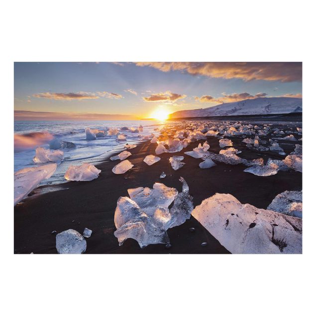 Quadri con paesaggio Pezzi di ghiaccio sulla spiaggia in Islanda