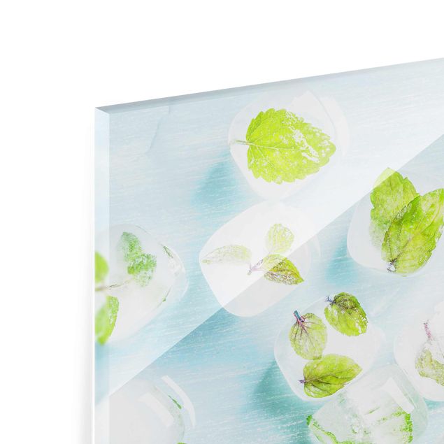 Quadro in vetro - Ice Cubes With Mint Leaves - Quadrato 1:1