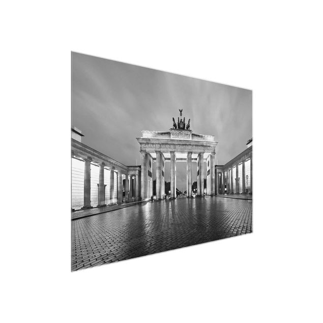 Quadri in vetro con architettura e skylines Porta di Brandeburgo illuminata II
