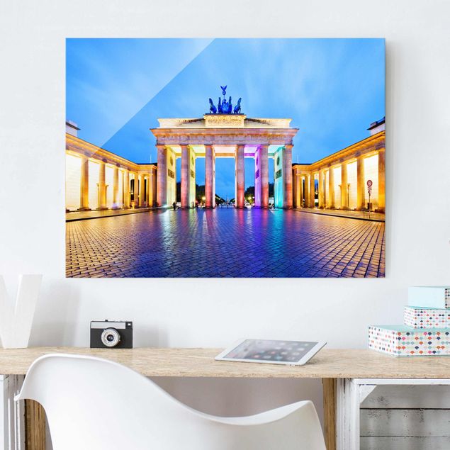 Quadri in vetro Berlino Porta di Brandeburgo illuminata