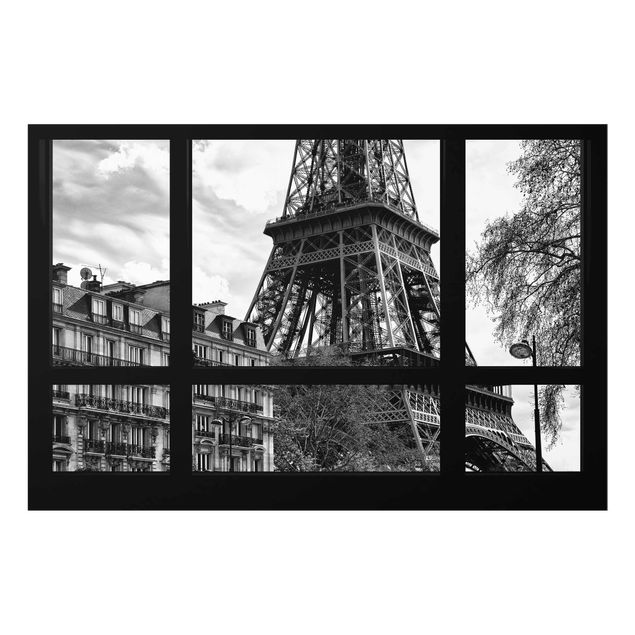 Quadri moderni   Vista dalla finestra Parigi - Vicino alla Torre Eiffel in bianco e nero