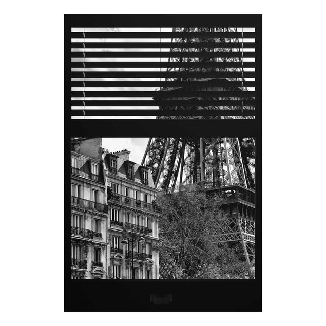 Quadro moderno Vista dalla finestra Parigi - Vicino alla Torre Eiffel in bianco e nero