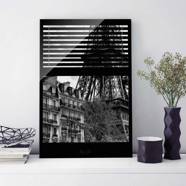Quadri in vetro Parigi Vista dalla finestra Parigi - Vicino alla Torre Eiffel in bianco e nero