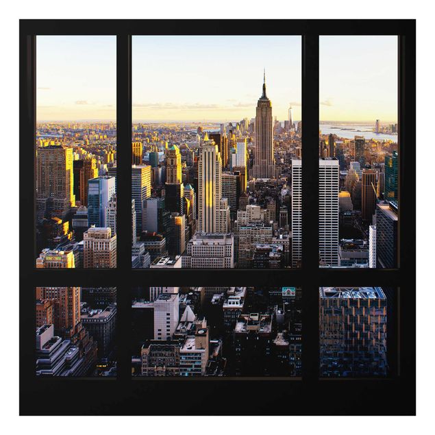 Quadri in vetro riproduzioni Vista dalla finestra di notte su New York