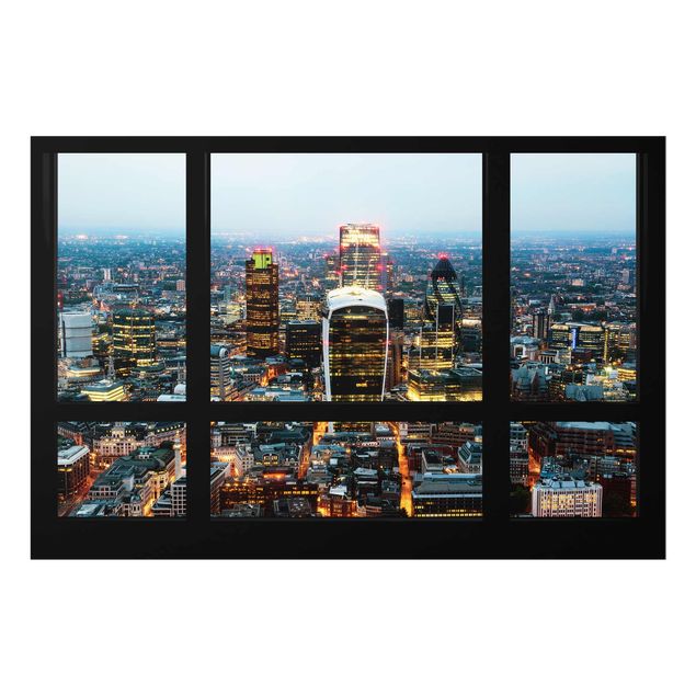 Quadri in vetro riproduzioni Vista dalla finestra dello Skyline di Londra illuminato
