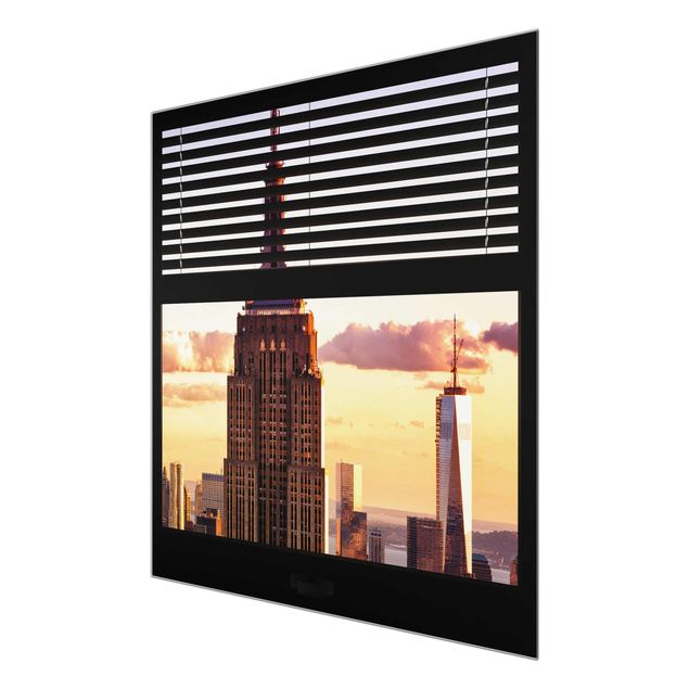 Stampe Vista dalla finestra con tende - Empire State Building di New York