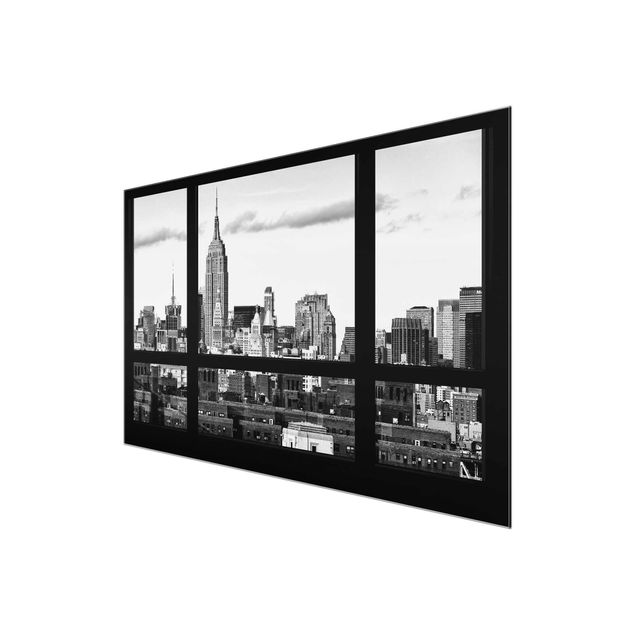 Stampe Finestra Skyline di Manhattan in bianco e nero