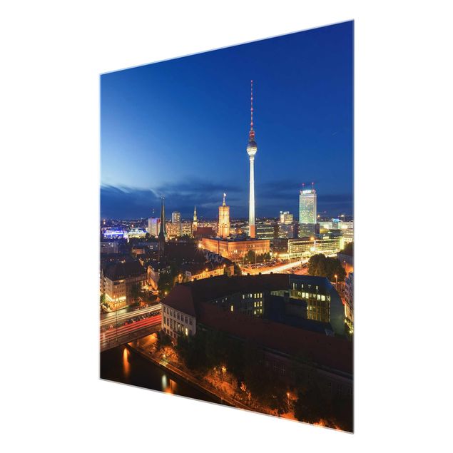 Quadro moderno blu Torre della televisione di notte