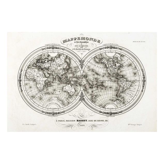 Glas Magnetboard Mappa del mondo - Mappa francese della regione di Cap del 1848