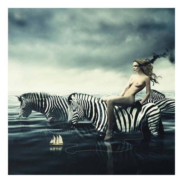 Quadri stampe Donna in posa con le zebre