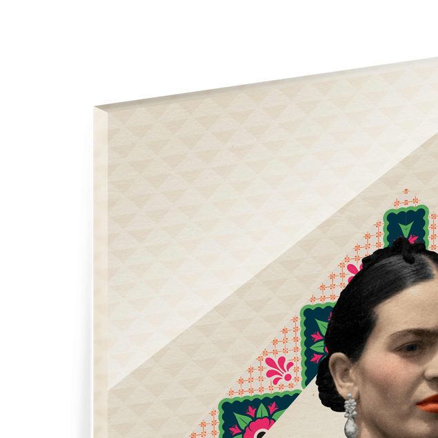 Glas Magnetboard Frida Kahlo - Fiori e geometria