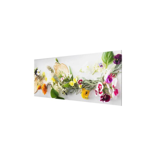 Glas Magnetboard Erbe fresche con fiori commestibili