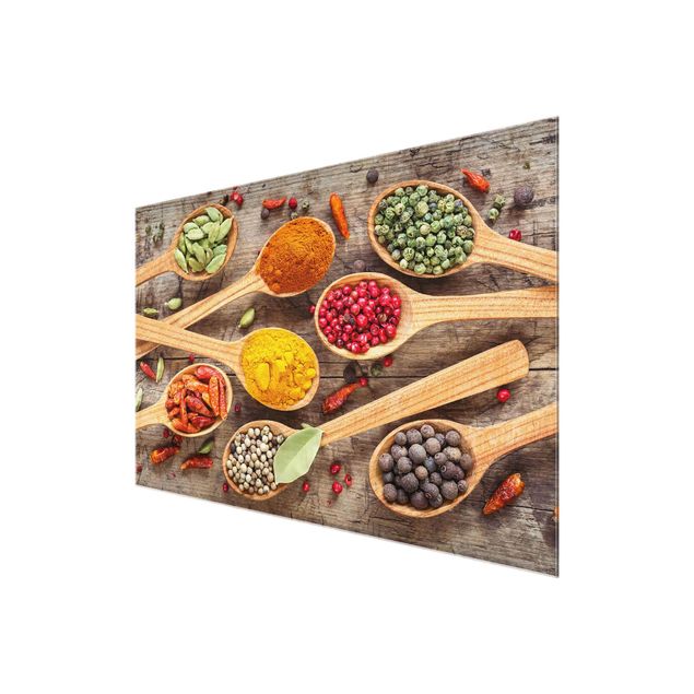 Quadro in vetro - Spices On Wooden Spoon - Orizzontale 3:2