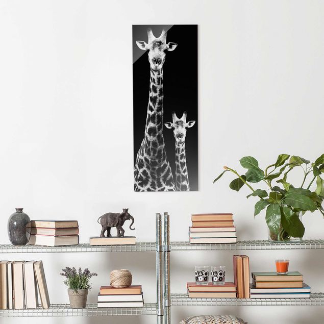 Quadri in vetro in bianco e nero Duo di giraffe in bianco e nero