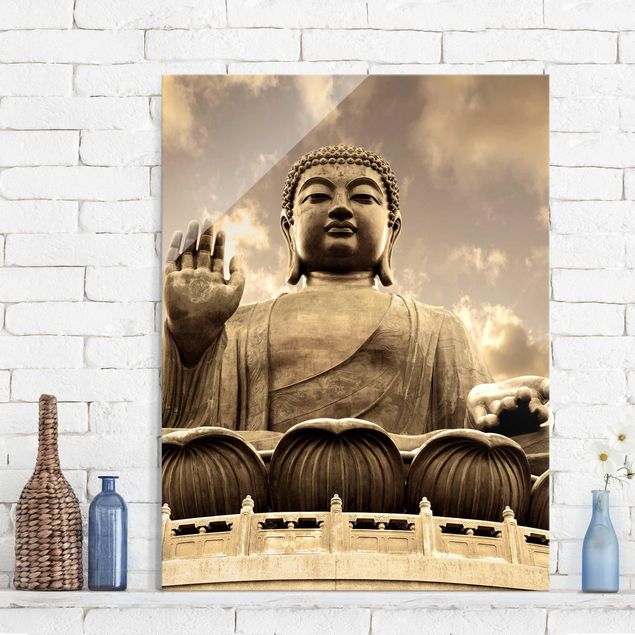 Quadri in vetro spirituali Grande Buddha in seppia