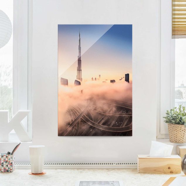 Quadri in vetro con architettura e skylines Skyline di celeste di Dubai