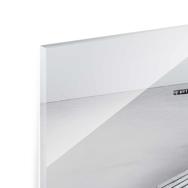 Quadro in vetro - Molo in legno Bianco e nero - Panoramico