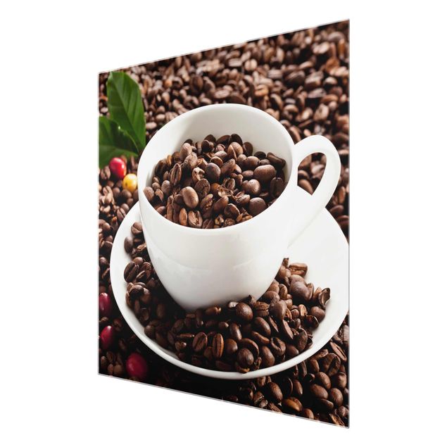 Quadro in vetro - Coffee Cup With Roasted Coffee Beans - Quadrato 1:1