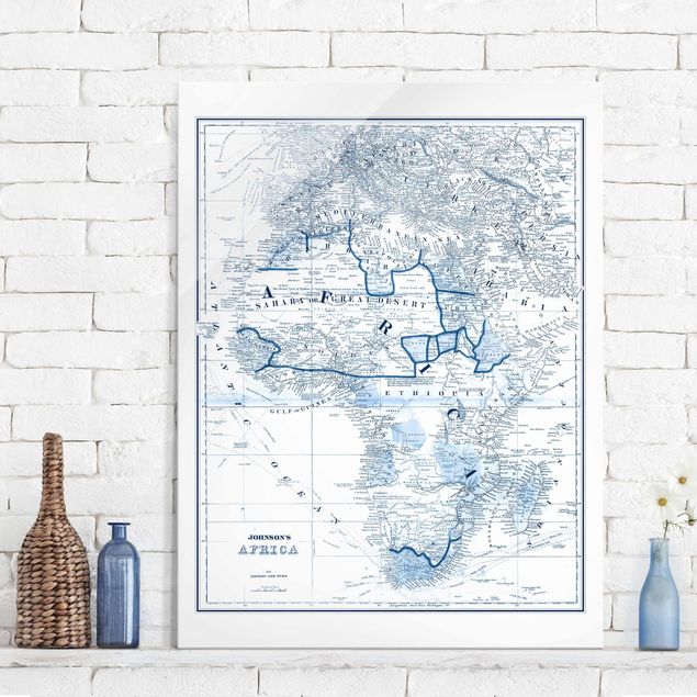 Quadri Africa Mappa in toni blu - Africa