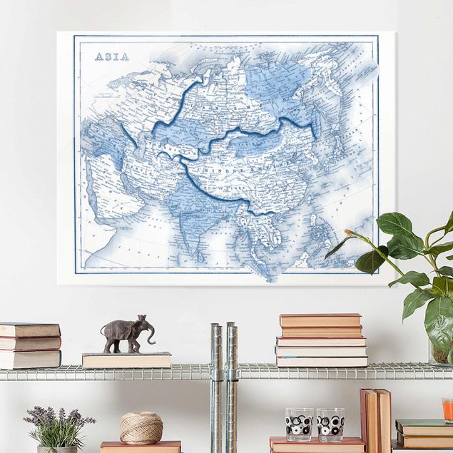 Quadri stile vintage Mappa in toni blu - Asia