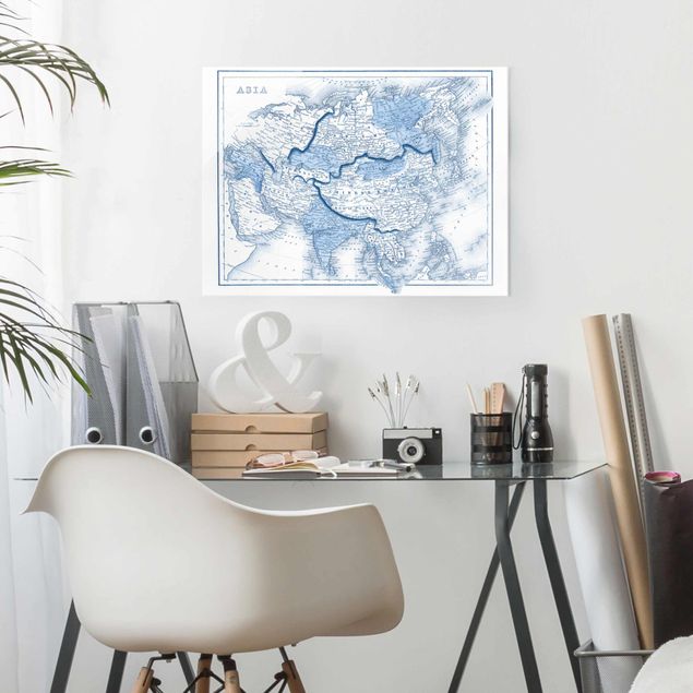 Quadro planisfero Mappa in toni blu - Asia