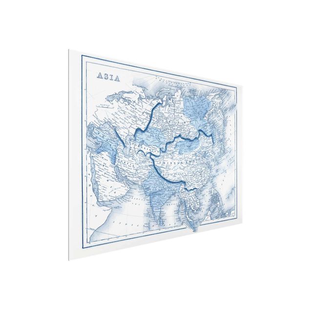 Quadro moderno blu Mappa in toni blu - Asia