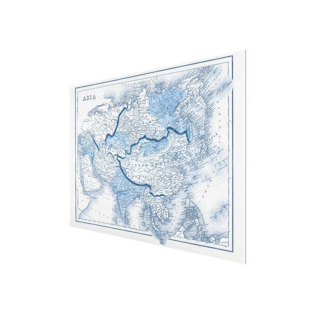 Glas Magnetboard Mappa in toni blu - Asia