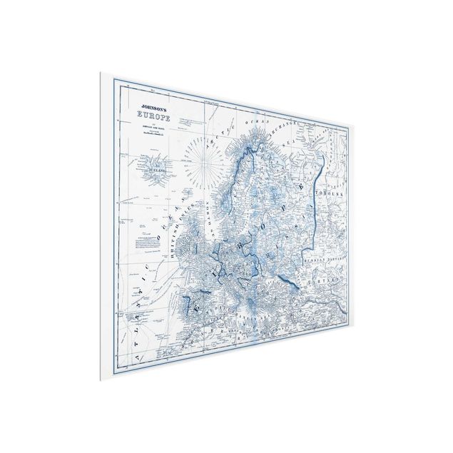 Quadro moderno blu Mappa in toni blu - Europa