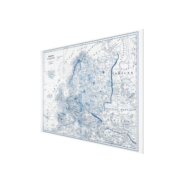 Glas Magnetboard Mappa in toni blu - Europa
