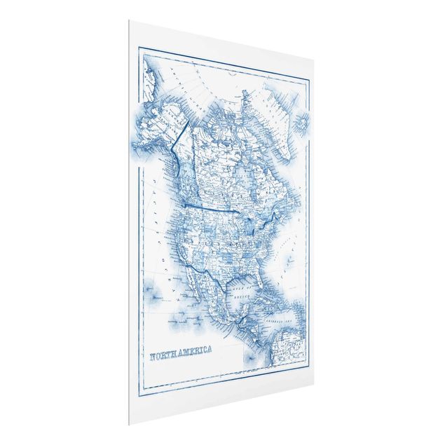 Quadro moderno blu Mappa in toni blu - America del Nord