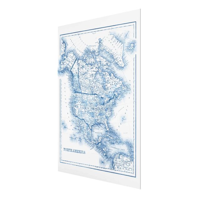 Glas Magnetboard Mappa in toni blu - America del Nord