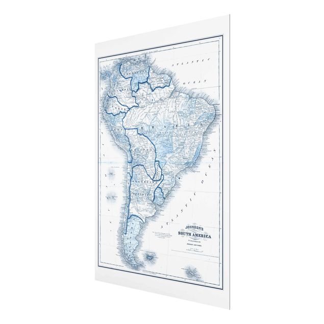 Glas Magnetboard Mappa in toni blu - Sud America