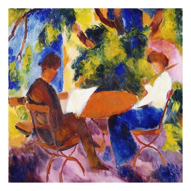 Quadri in vetro astratti August Macke - Coppia a tavola in giardino