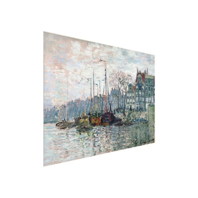 Quadri in vetro architettura e skylines Claude Monet - Veduta di Prins Hendrikkade e Kromme Waal ad Amsterdam
