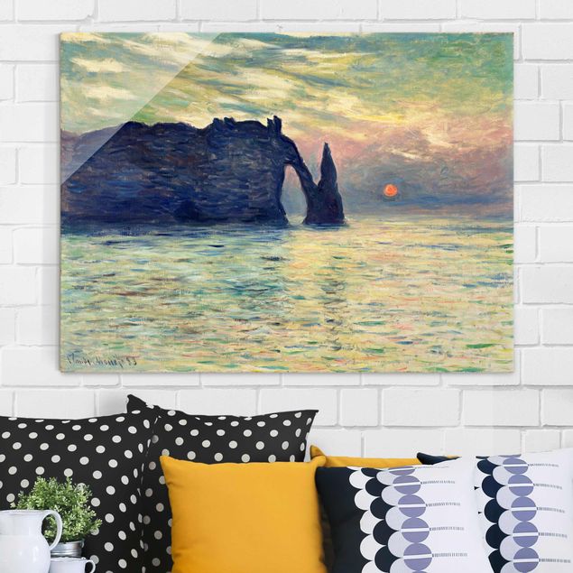 Riproduzioni Claude Monet - La scogliera, Étretat, tramonto