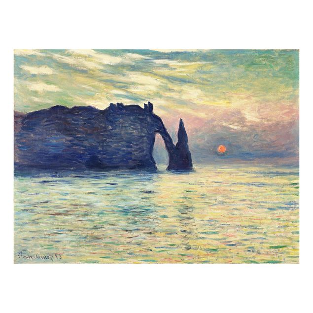 Quadri in vetro con costa Claude Monet - La scogliera, Étretat, tramonto