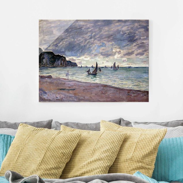 Quadri mare Claude Monet - Barche da pesca davanti alla spiaggia e alle scogliere di Pourville