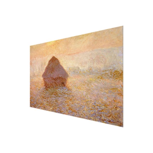 Quadri in vetro con paesaggio Claude Monet - Un pagliaio nella nebbia