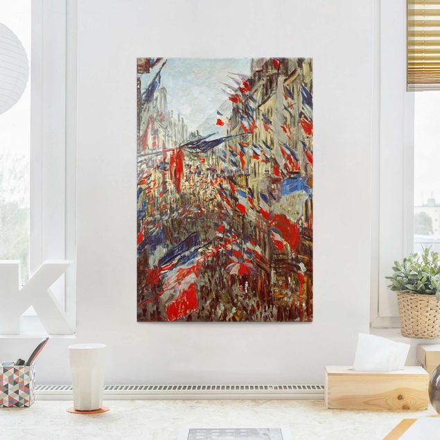 Stile di pittura Claude Monet - Rue Montorgueil con le bandiere