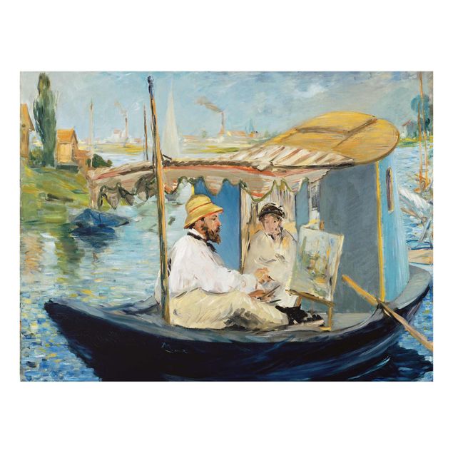 Quadri moderni per arredamento Edouard Manet - Claude Monet dipinge sulla barca del suo studio